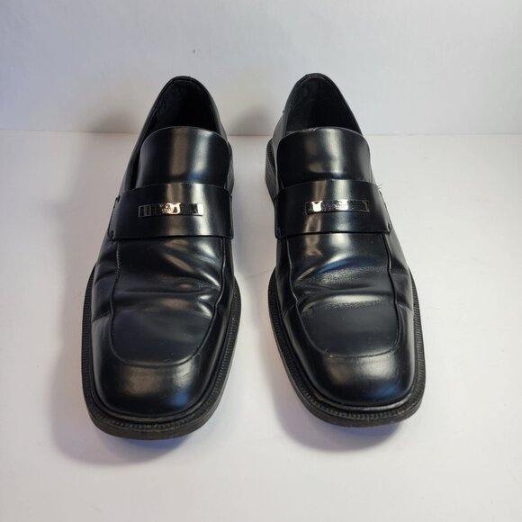 Gucci Men's Black Leather Square Toe Slip-On Loafer Dress Shoes Size 44E, US10.5 - Picture 1 of 12